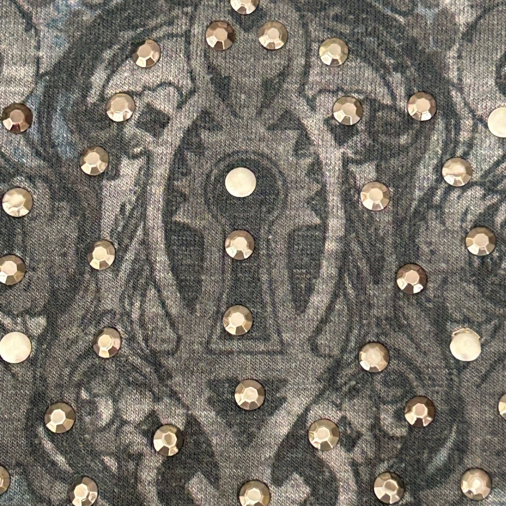 Green Source Y2K Studded Embelished V Neck Paisley Tunic Top Rock Grunge Size L - Picture 5 of 9